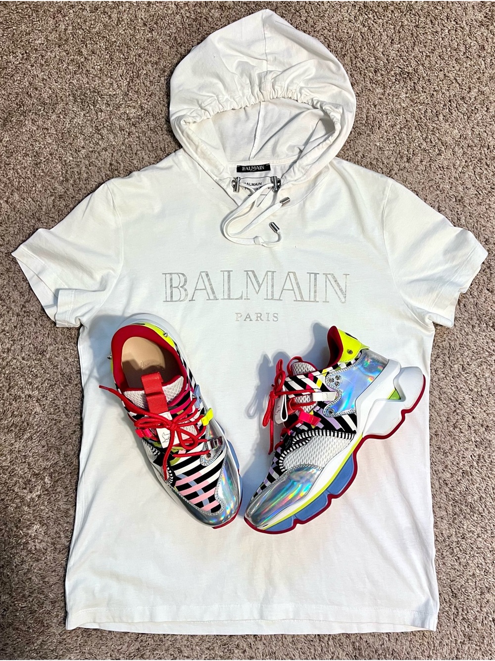 Balmain White Hooded T-Shirt
